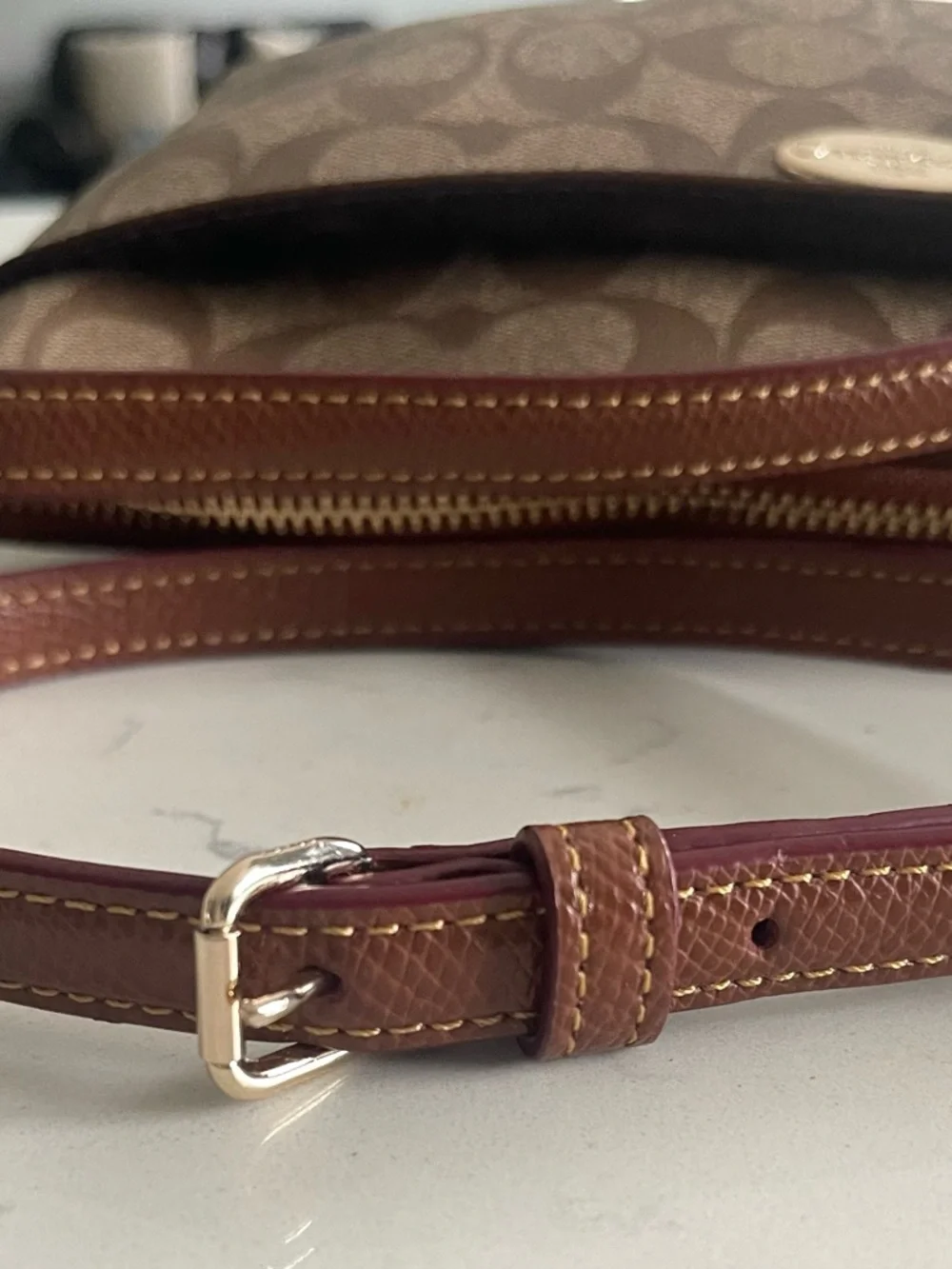 Coach Brown Signature Canvas Crossbody with Dark Brown Trim - Picture 8 of 15